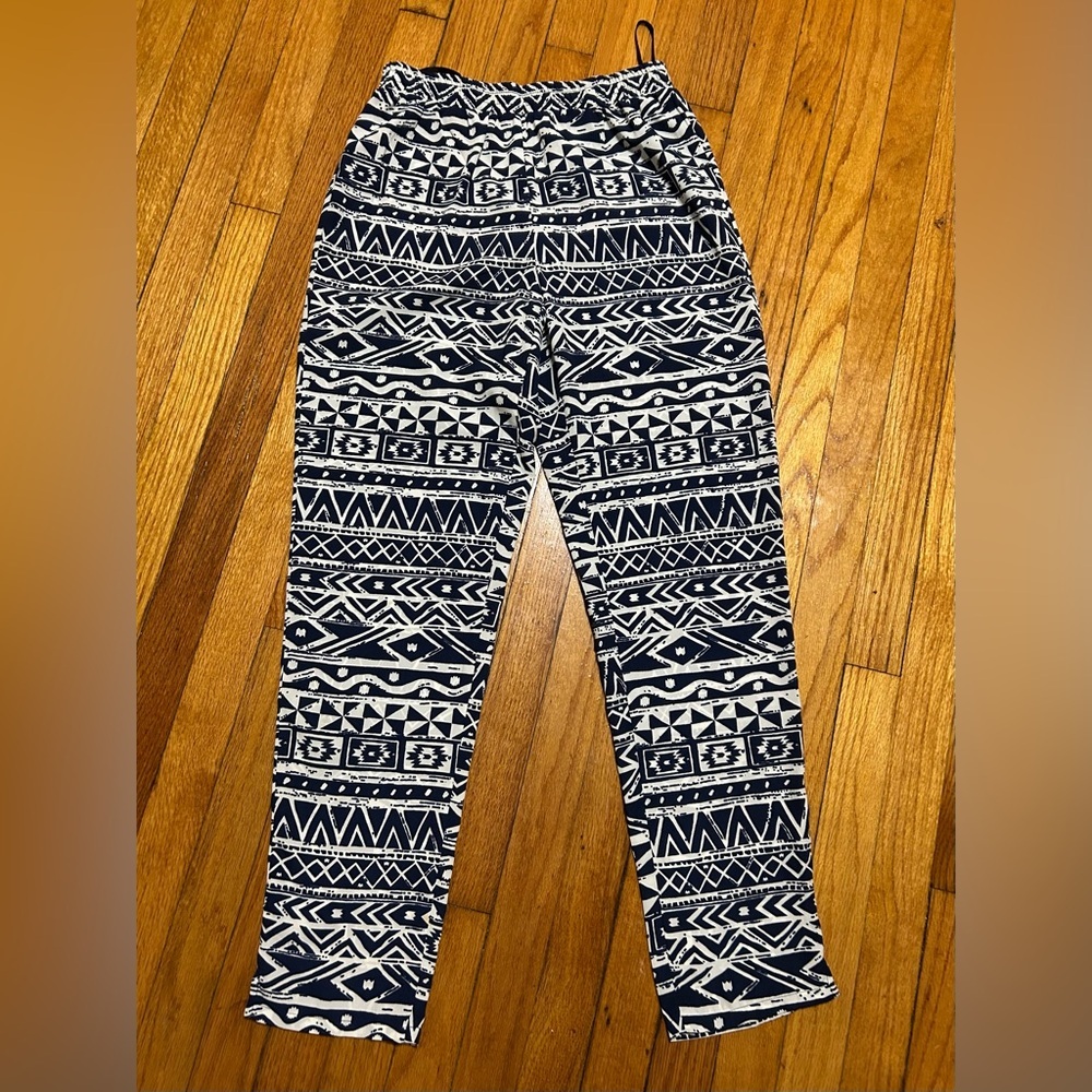 Mine Blue/White Geometric Design Sheer Resort/Vaction Wear Pants Size Small